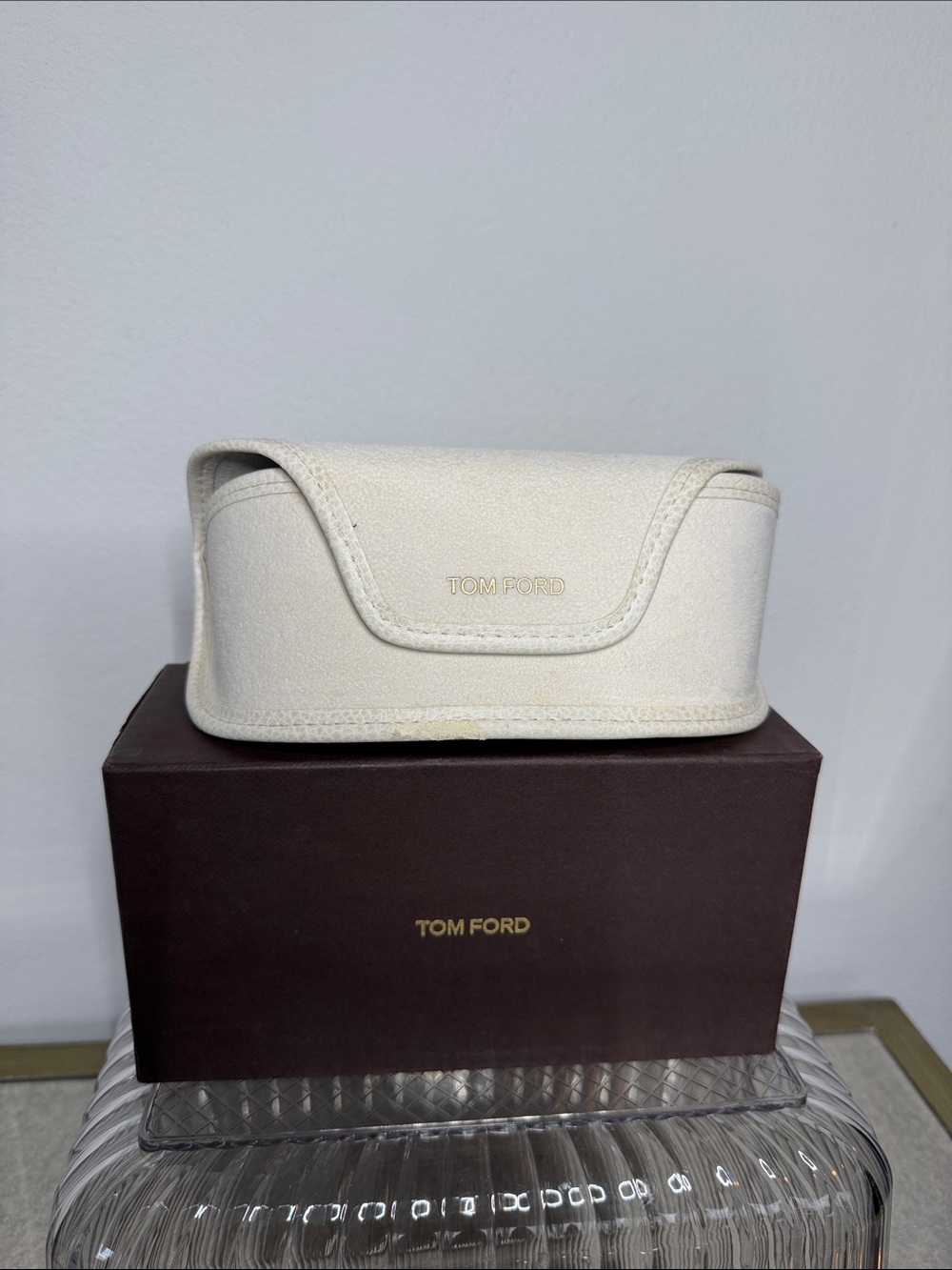 Tom Ford Cream Eyewear Case with Gold Logo